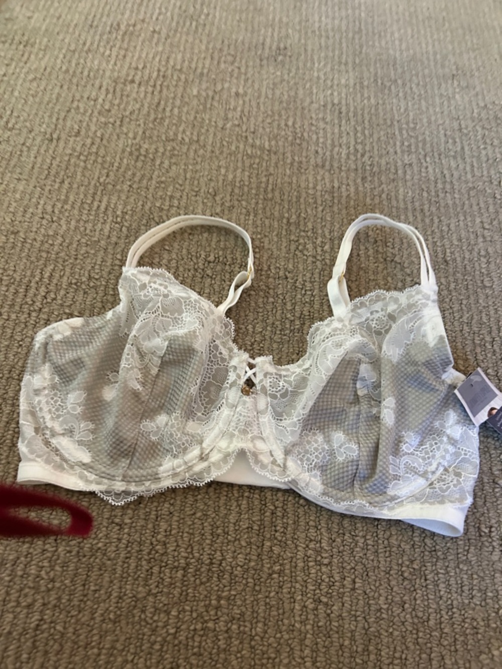 Jennifer Lopez White Lace Underwire Bra with Floral Sheer Cups